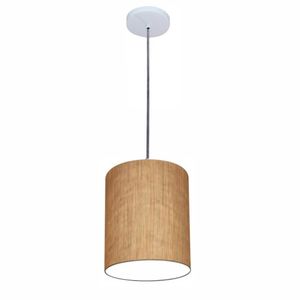 Luminária Pendente Vivare Free Lux Md-4104 Cúpula Em Tecido Palha Da Canopla Canopla Branca E Fio Cristal
