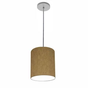 Luminária Pendente Vivare Free Lux Md-4104 Cúpula Em Tecido Cáqui Da Canopla Canopla Cinza E Fio Cristal