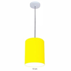 Luminária Pendente Vivare Free Lux Md-4103 Cúpula Em Tecido Amarelo Da Canopla Canopla Branca E Fio Cristal