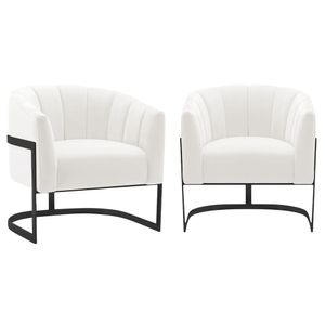 2 Poltronas Sala De Estar Recepção Mavie Base De Ferro Preto Bouclé Amarena Móveis Branco