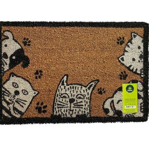Capacho Fibra Coco Pvc Pintado Animais Preto 40cm X 60cm Bege Preto Branco
