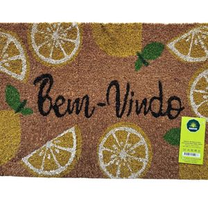 Capacho De Fibra De Coco Pvc Pintado Bem-vindo Limoes 40cm X 60cm Bege Amarelo