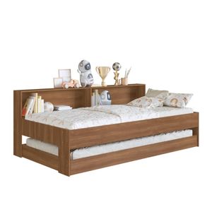 Cama Solteiro Com Estante E Cama Auxiliar 90 San Diego Nogal