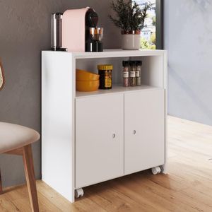 Balcão Organizador Multiuso Com Mesa Recolhível E Rodízios Funcionale Branco
