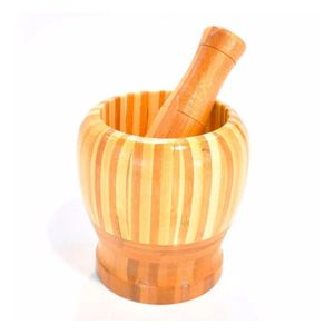 Pilão De Bambu Madeira Com Socador Reforçado Cozinha Culinaria