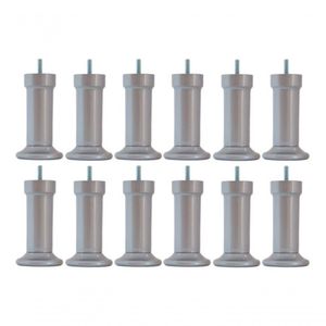 Kit Com 12 Pés Para Cama Box Ou Baú Queen King Size Plástico Ultra Resistente Varian Cinza 13cm Altura