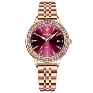Relógio De Quartzo Elegante Para Mulheres Luxo Com Strass Pulseira De Aço Inoxidável Rosa Dourado Roxo