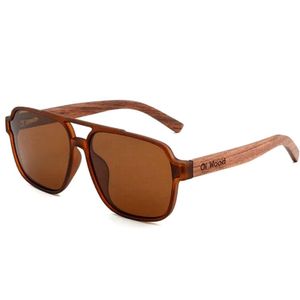 Óculos De Sol Unissex Quadrado Design Madeira Polarizado Com Proteção Uv400 Marrom