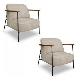 Kit 2 Poltronas Decorativa Eros Linho Bouclê Com Base De Ferro Preto SSX Multicoisas Bege Dourado
