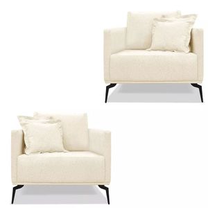 Kit 2 Poltronas Decorativa Livorno Linho Com Pés Em Aço SSX Multicoisas Perola