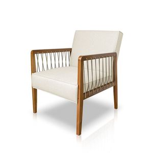 Poltrona Decorativa Haia Linho Com Base Madeira Maciça SSX Multicoisas Natural