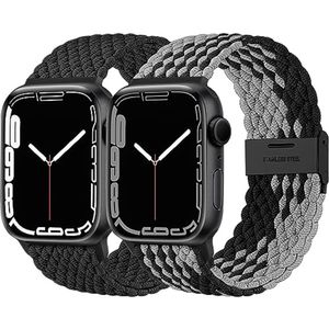 2 Pulseiras Solo Loop Trançada Compatível Com Apple Watch (preto-preto Cinza)
