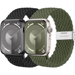 2 Pulseiras Elásticas Nylon Apple Watch (preto-verde Exército)