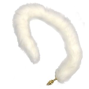 Plug Anal 3 Cm Com Rabo Raposa Branco 76cm- Lovetoys - Dourado