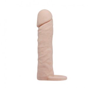 Capa Peniana Extensora Cyberskin Com Anel Para Escroto - Pretty Love - Bege