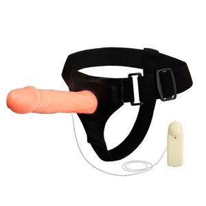 Cinta Peniana Ajustável Com Pênis Oco E Vibração - Jessica Strap On - Bege, Regulável