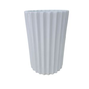 Vaso Cachepot Cerâmica Canelada Branca Altura 26cm X Diâmetro 17cm Alto