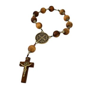 Dezena De São Bento Esferas Madeira E Cristo Metal Marrom