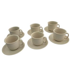 Conjunto Xícaras Com Pires Café 90ml 12 Peças Cerâmica Canelada