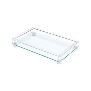 Bandeja Decorativa Com Pé + Lateral Vidro Tubular Altura 6 X Largura 12 X Comprimento 32cm