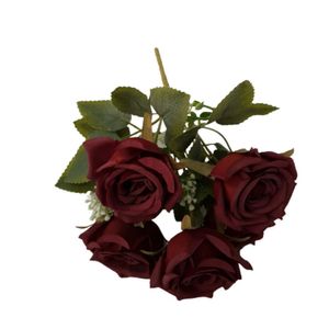 Flor Artificial Buquê Com 5 Rosas 30cm
