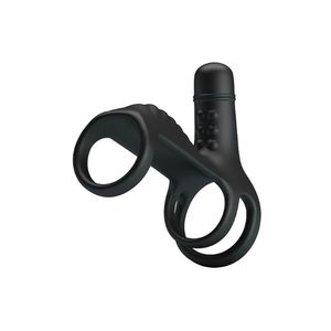 Anel Peniano Com Anel Para Escroto E Vibro - Pretty Love - Preto