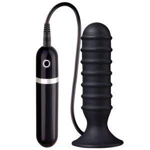 Plug Anal 13 Cm Com Ventosa E 10 Vibrações - Thriller Ass Buttplug - Nanma - Preto, Unico