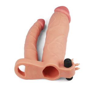 Capa Peniana Dupla 22cm Com Extensor 4cm E Vibração - Series Lovetoy - Bege
