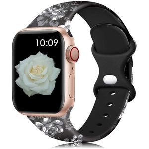 Pulseira Floral De Silicone Para Apple Watch, 38-49mm rosas Negras
