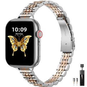 Pulseira Aço Inoxidável Fina Apple Watch, Ajustável royal Gold-silver