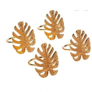 Jogo 4 Anéis Para Guardanapo Leaf 5,5 Cm X 4,5 Cm X 4 Cm Dourado
