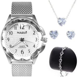 Relogio Feminino Prova Dagua Aço + Pulseira + Colar Brinco