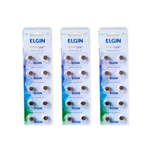 Kit Com 3 Cartelas Com 10 Unidades Bateria Lr41 Ag3 Lr736 1,5v Elgin Metal