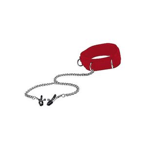 Coleira De Velcro Com Prendedor De Mamilos Vermelho With Nipple Clamps Shot Vermelho