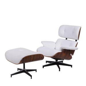 Conjunto Poltrona Girátoria E Puff Eames Pu Branco Base Metal