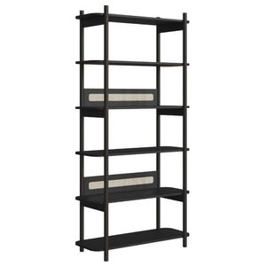 Estante Oslo Artesano 90 Cm Largura Mdp Nero Palha Sintética Bege Pé Madeira Maciça