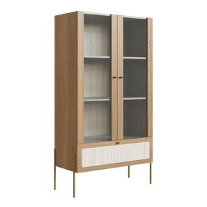 Cristaleira 2 Portas Oslo Artesano 83 Cm Largura Mdp Hanover Palha Sintética Bege E Pés Metal Dourado