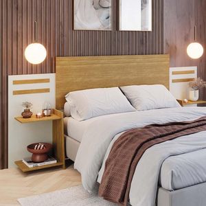 Cabeceira Casal Extensível Mdf Com Nichos Laterais Nature Off White