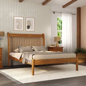 Cama Casal Em Madeira Maciça Napoli Mogno Mel