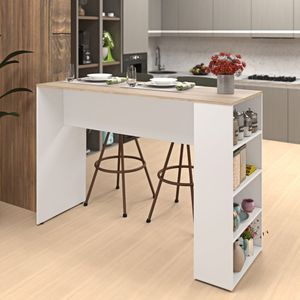 Bancada Cozinha Americana Gourmet Com Prateleiras Carvalho