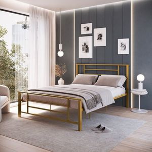 Cama King Em Ferro Estilo Industrial Emy Dourado