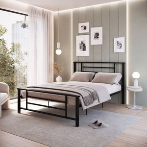 Cama Queen Em Ferro Emy Design Moderno Preto
