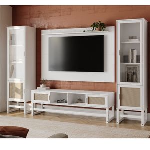 Rack Para Tv Com Portas De Palhinha Indiana Coleção Acapulco Branco