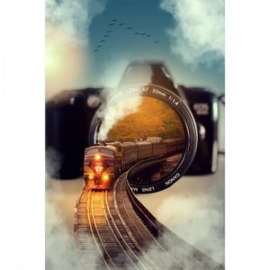 Quadro Decorativo Surrealista Câmera Trains 1 Tela