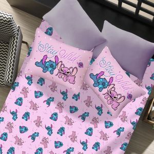 Jogo De Lençol Casal 3 Peças Portallar Disney Stitch E Angel