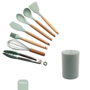 Conjunto De Utensílios De Cozinha Em Silicone 8 Peças, Verde Claro