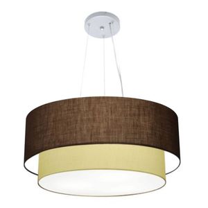 Lustre Pendente Duplo Cilíndrico Vivare Md-4385 Cúpula Tecido 90x80cm Bivolt Café Algodão Crú 110V 220V