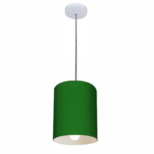 Lustre Pendente Cilíndrico Vivare Md-4200 Cúpula Em Tecido 14x15cm Bivolt Verde Folha 110V 220V