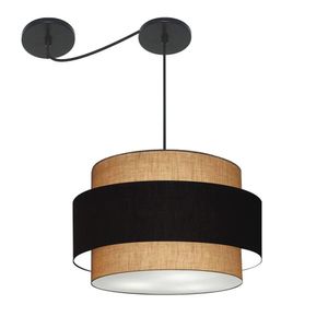 Lustre Sala De Jantar Com Desvio Vivare Md-4400 Cúpula Em Tecido 55cm Palha Preto Palha 110V 220V