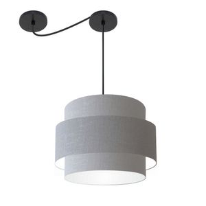 Lustre Sala De Jantar Com Desvio Vivare Md-4397 Cúpula Em Tecido 40cm Rustico Cinza 110V 220V
